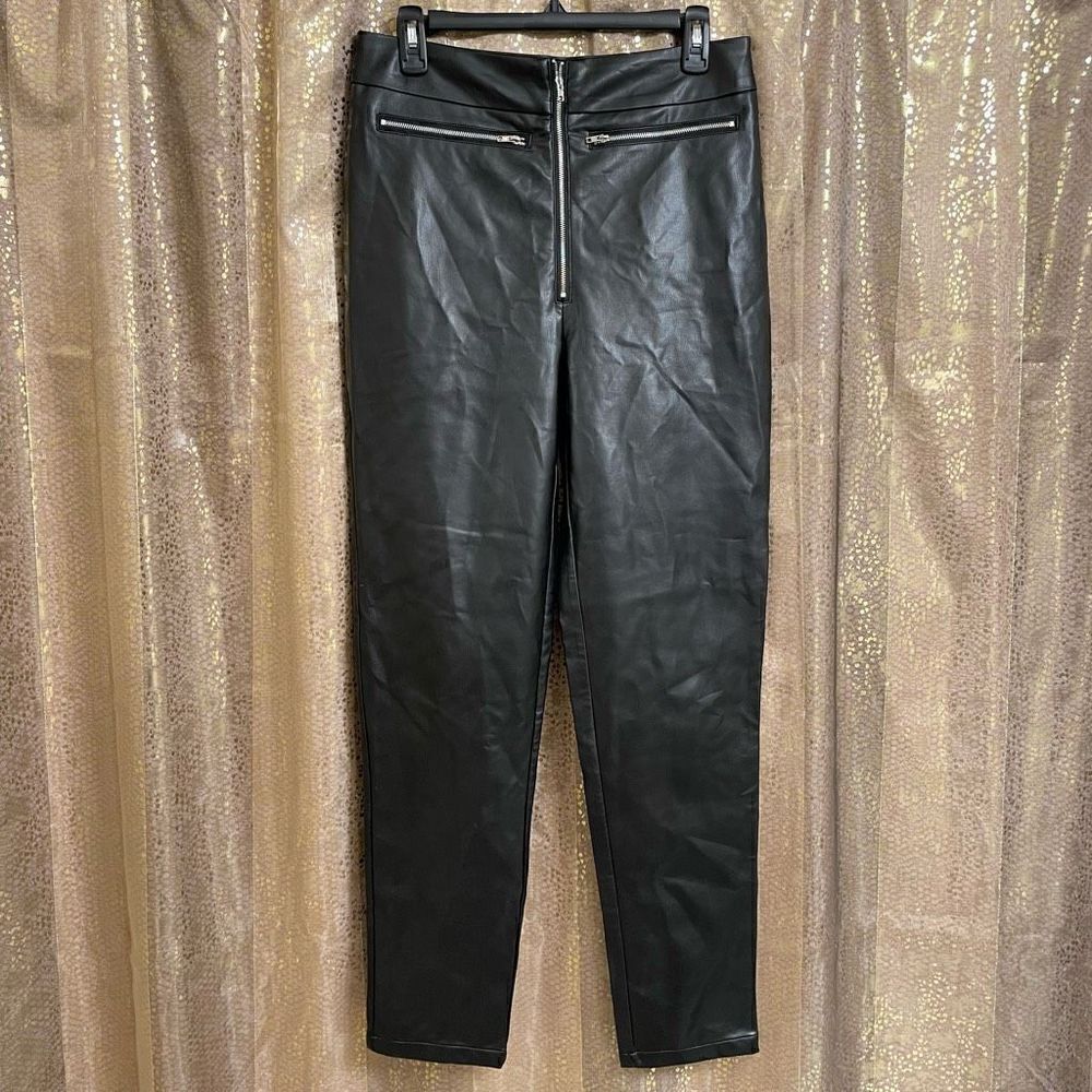 Superdown Black Faux Leather Adonia Zipper Front Pants, L NWOT